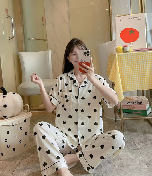 Women's Printed Button-Up Pajama Set - TSD488