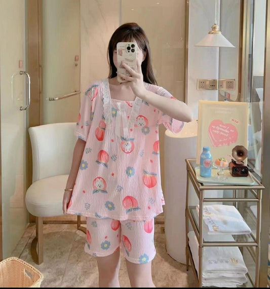 A charming two-piece women's pajama set in a soft pastel Assorted color -TSD489