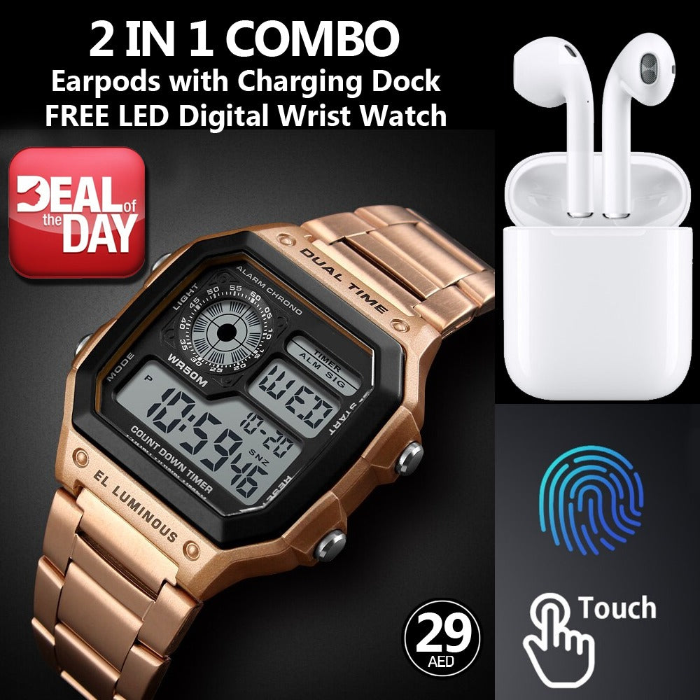 2 IN 1 COMBO - EARPODS WITH FREE LED DIGITAL WRIST WATCH