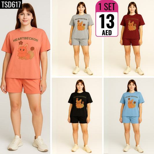 Heartbeckon Graphic T-Shirt &amp; Shorts Set - TSDG17