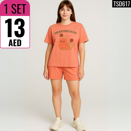Heartbeckon Graphic T-Shirt & Shorts Set - TSDG17