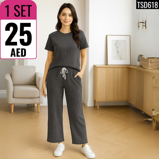 Women’s Striped Co-ord Lounge Set - TSD618
