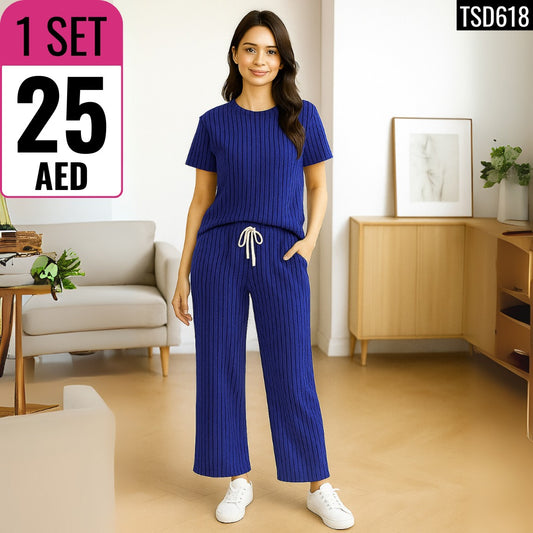 Women’s Striped Co-ord Lounge Set - TSD618