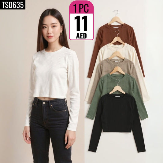 Women's Ribbed Long Sleeve Crop Top - TSD635