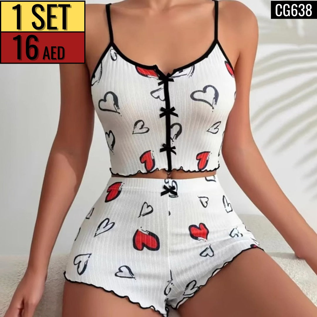 Women’s Ribbed Heart-Print Lounge Set  CG638