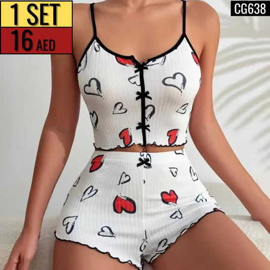 Women’s Ribbed Heart-Print Lounge Set  CG638