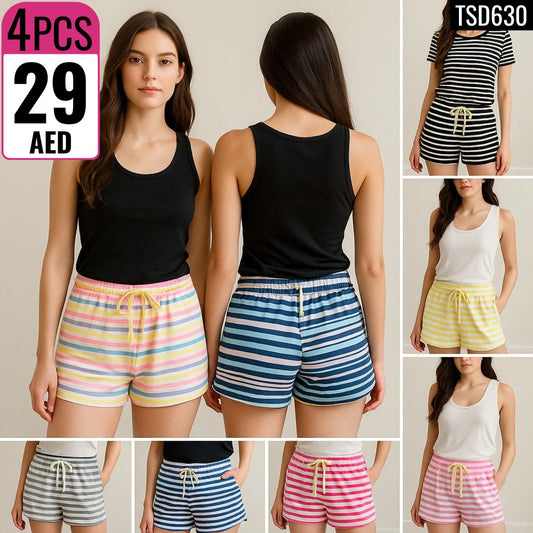 4PCS Women’s Striped Lounge Shorts - TSD630