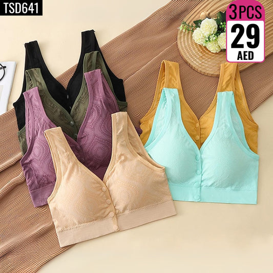 3-Piece Front-Button Wireless Bralettes - TSD641