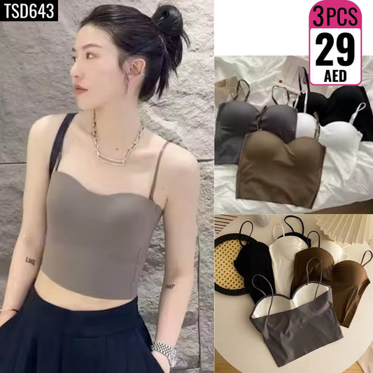 3-Piece Seamless Sweetheart Crop Tops -TSD 643