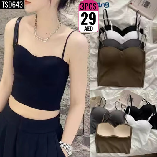 3-Piece Seamless Sweetheart Crop Tops -TSD 643