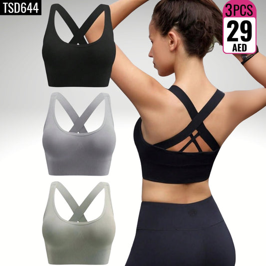 3-Piece Criss-Cross Back Sports Bras-TSD644