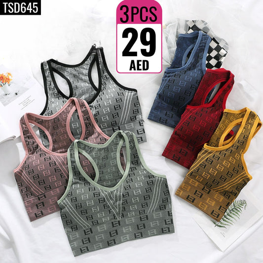 3-Piece Patterned Sports Bras - TSD645