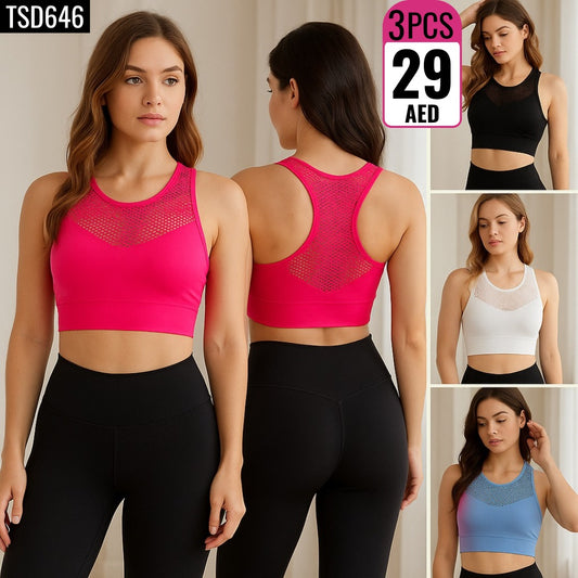 3-Piece Mesh-Panel Sports Bras - TSD646