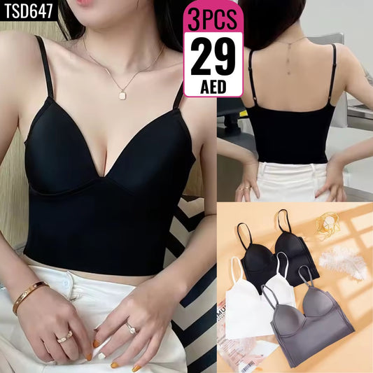 3-Piece Deep V-Neck Seamless Crop Tops - TSD647