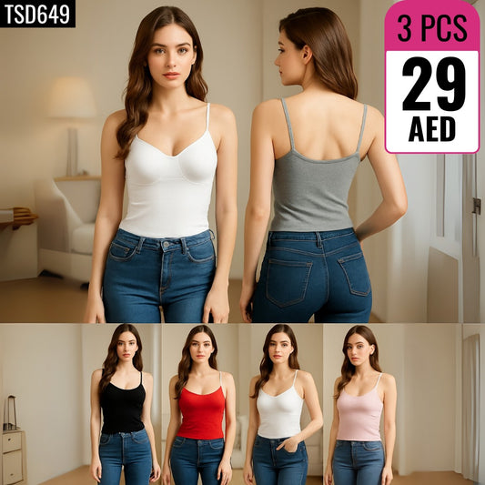 3-Piece Fitted Camis with Built-In Cups - TSD649