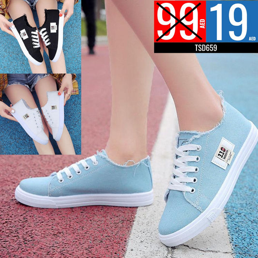 Distressed Denim Canvas Sneakers - TSD659