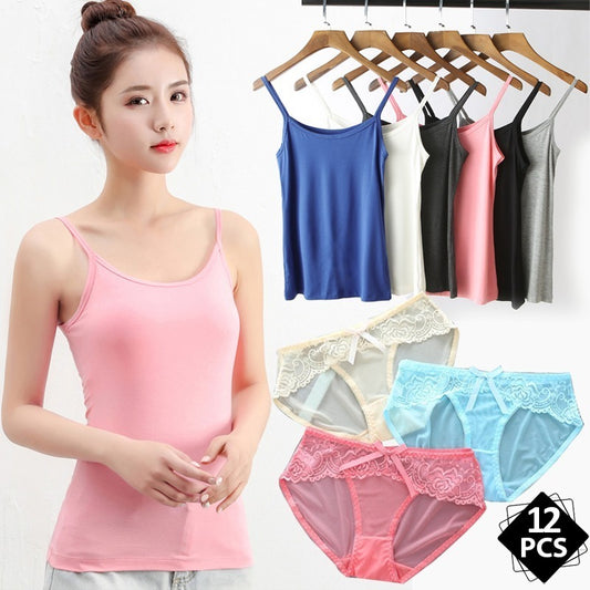 Women's Combo Set – 12 Pieces (6 Tank top + 6 Lace Underwear) - Combo