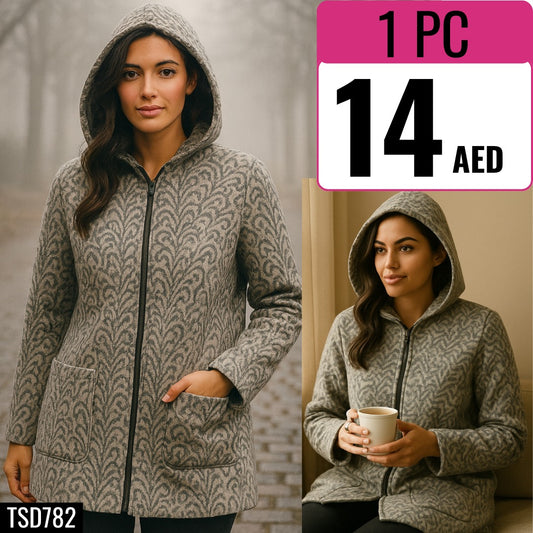 Soft grey long hoodie jacket - TSD782