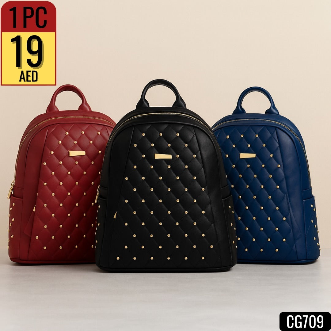 Stylish Quilted Backpack with Studs  - CG709