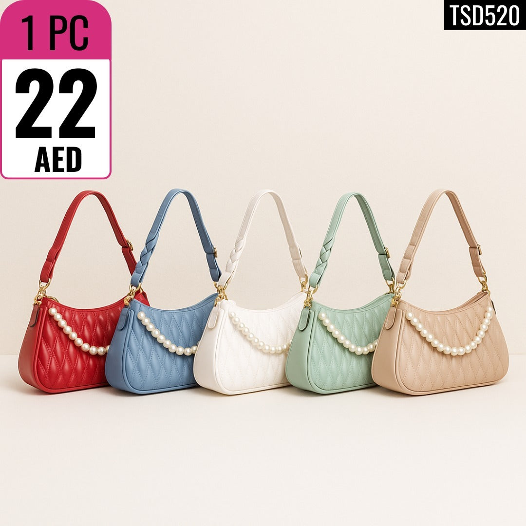 Elegant Quilted Handbag with Pearl Strap - TSD520