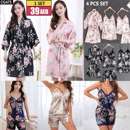 4-piece floral satin nightwear set - CG475