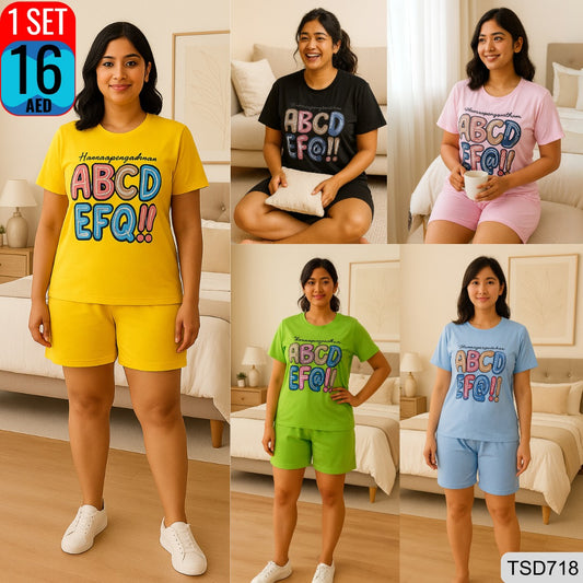 👕 Women’s Printed T-Shirt & Shorts Set -  TSD718