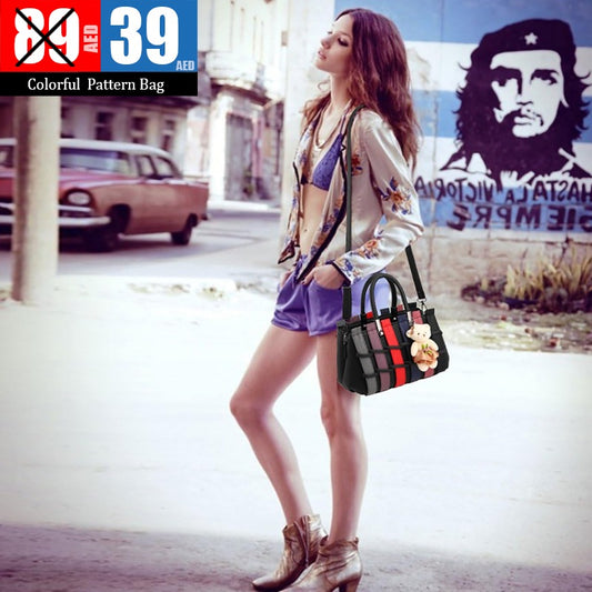 👜 Colorful Pattern Handbag with Teddy Charm