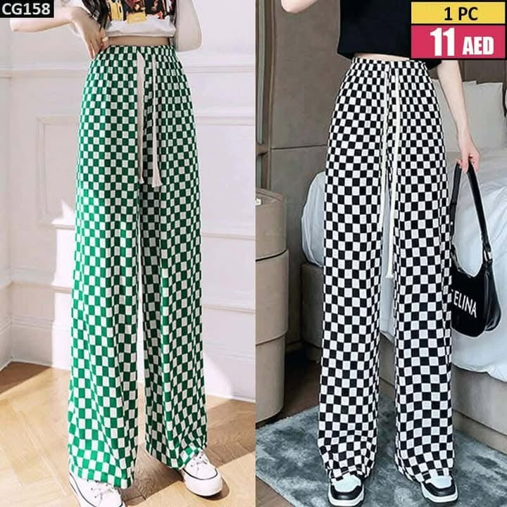 🖤 Check Print Wide-Leg Pants - CG158