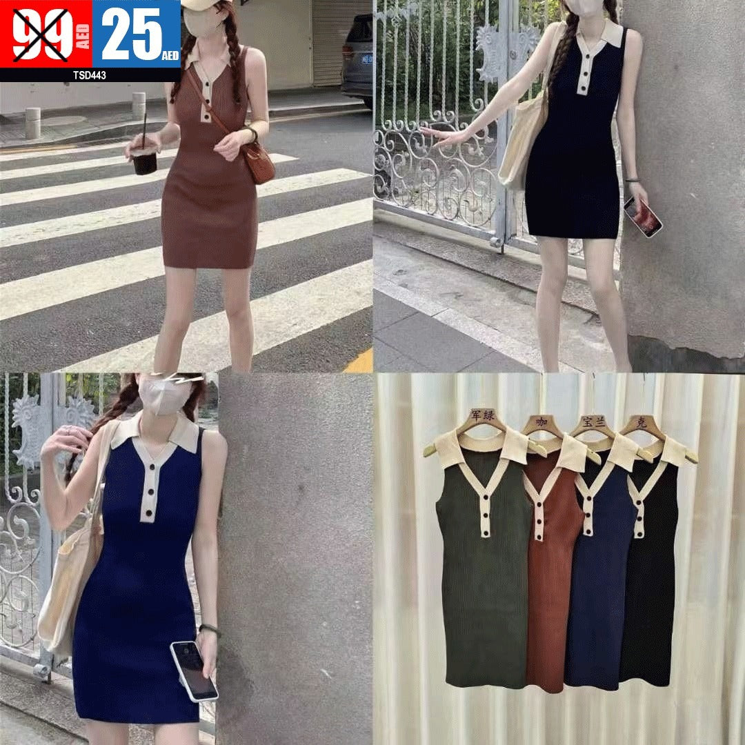 Collared Button Front Mini Dress - TSD443