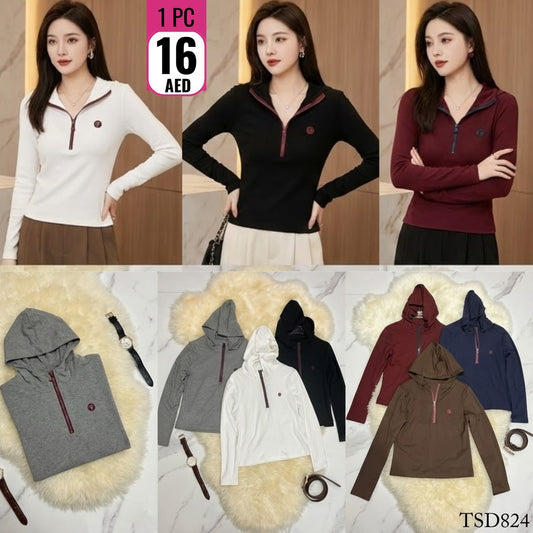 Women’s Zip-Neck Hoodie Top – TSD824