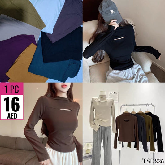 Women’s Stylish Cut-Out Long Sleeve Top – TSD826