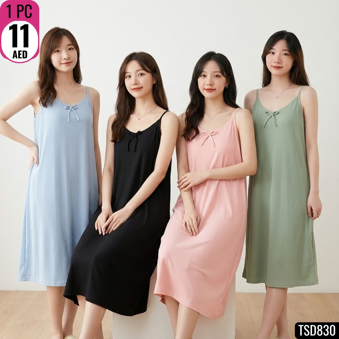 🌸 Women’s Soft Ribbed Sleeveless Night Dress – TSD830