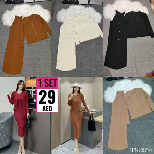 Women’s Ribbed Dress &amp; Cardigan Set – TSD854