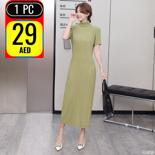 Women’s Ribbed High-Neck Midi Dress – CG856