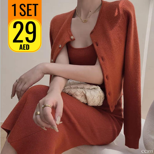 &nbsp;Women’s Premium Ribbed Dress &amp; Cardigan Set – CC855