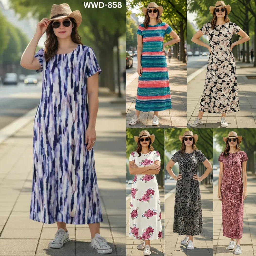 Plus Size Short-Sleeve Maxi Dress - TSD858