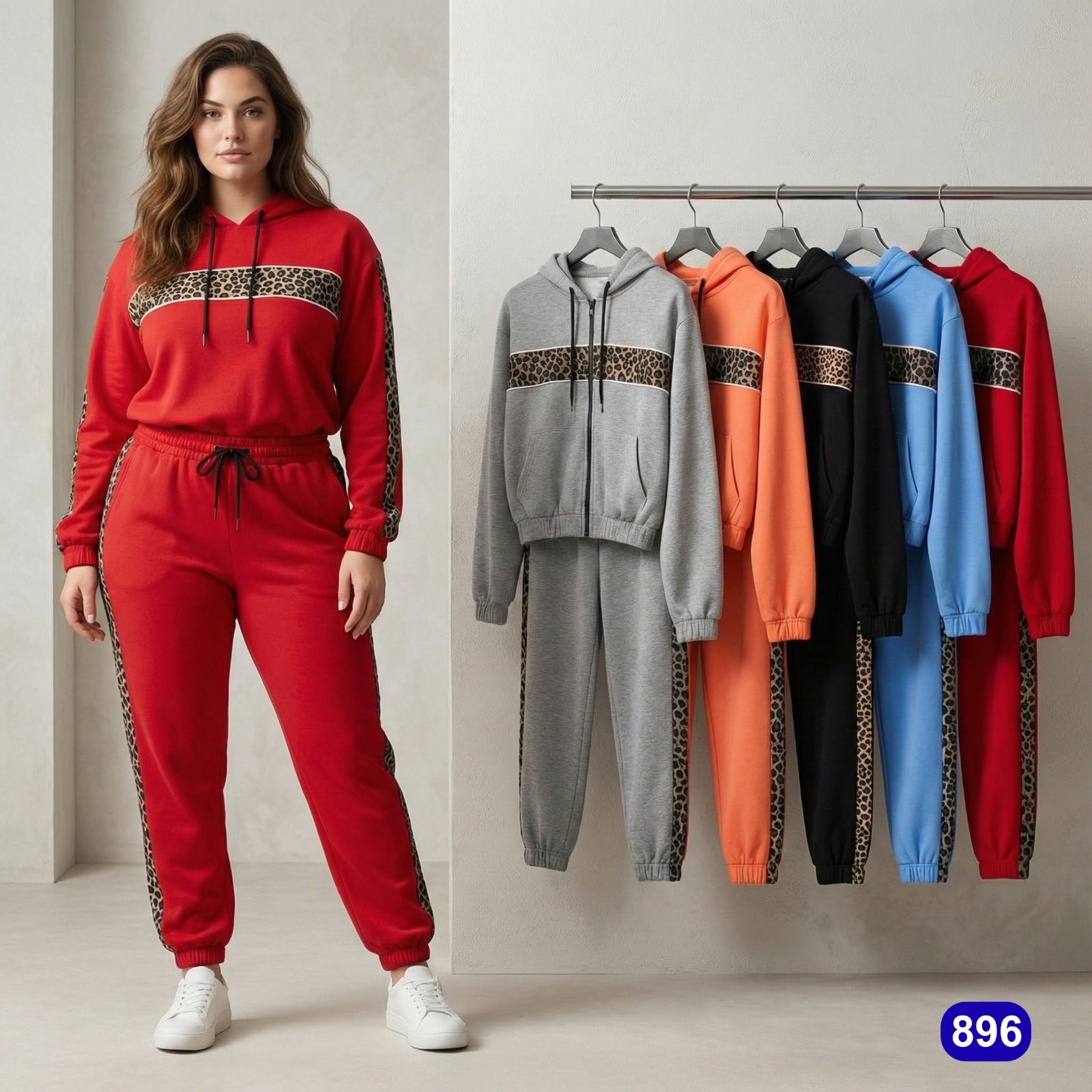 Women’s Leopard Stripe Hoodie & Jogger Tracksuit Set - TSD896