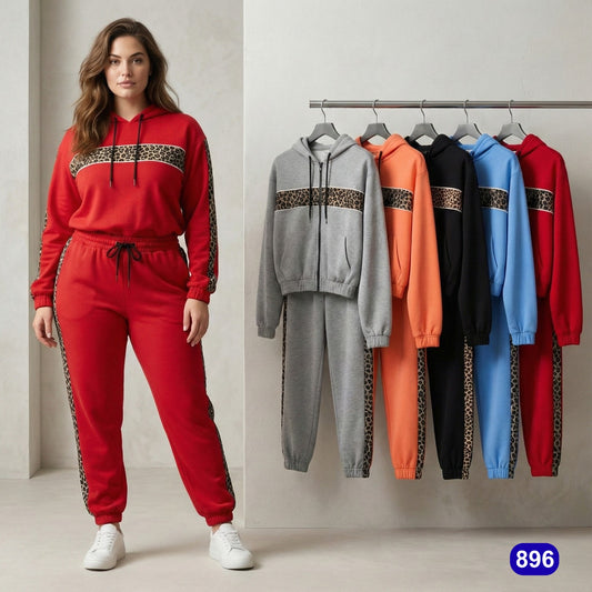 Women’s Leopard Stripe Hoodie &amp; Jogger Tracksuit Set - TSD896