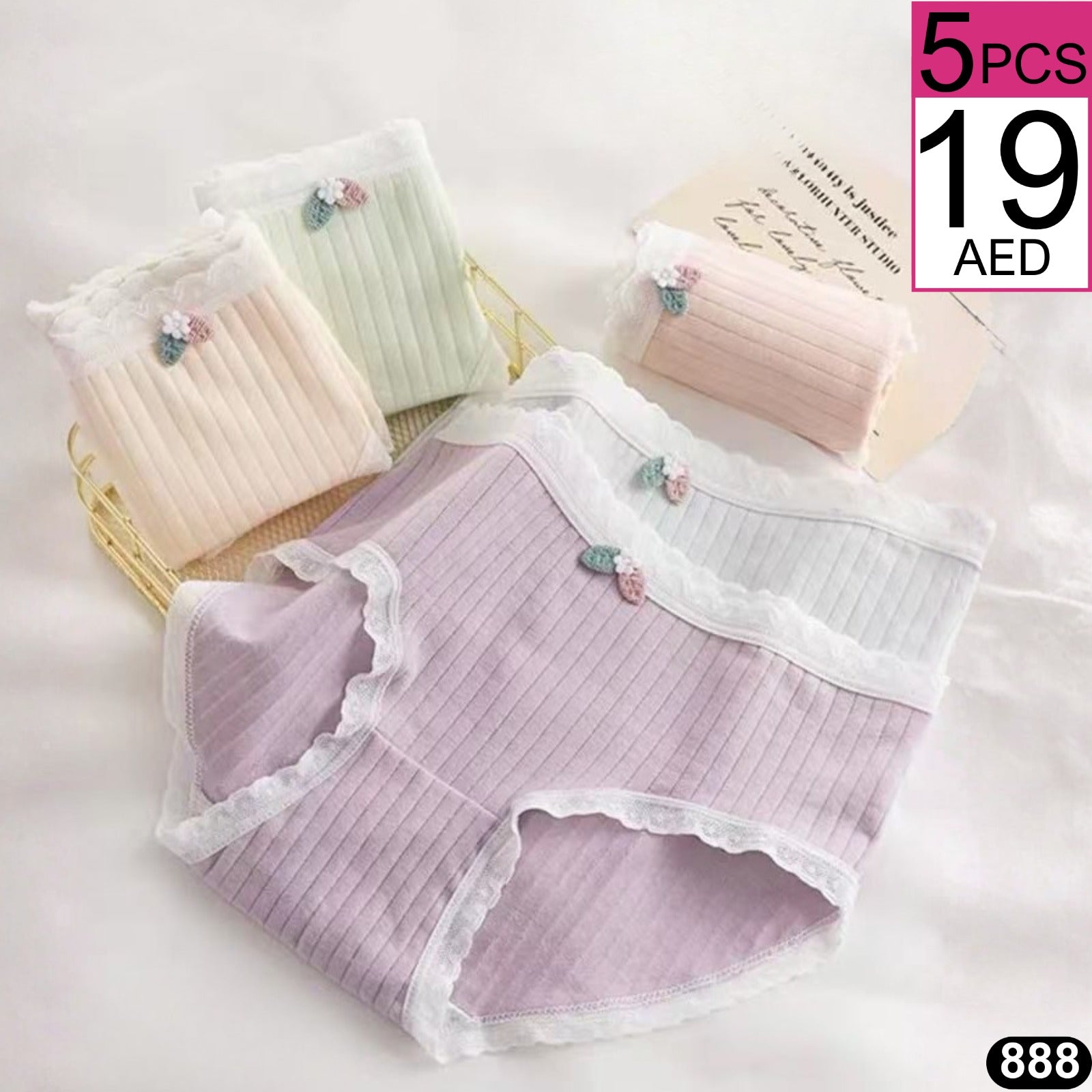 Women’s Ribbed Cotton Briefs – 5 Pieces Set - TSD888