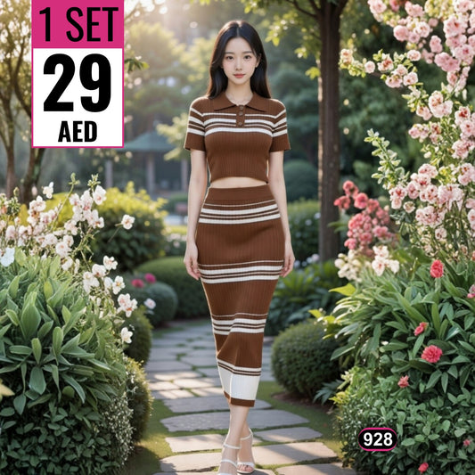 Women’s Premium Knit Striped Co-Ord Set - 928