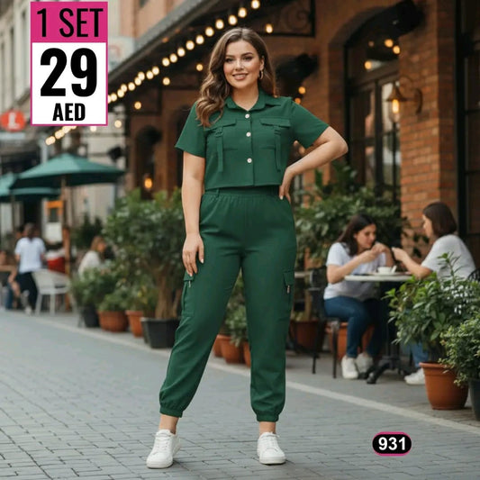 Plus Size Cargo Two Piece Set - 931