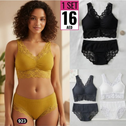 Women’s Lace Ribbed Bralette &amp; Panty Set - 923