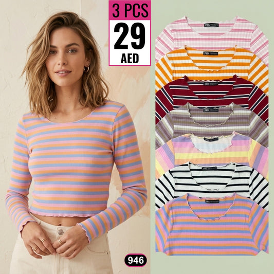 Ribbed Stripe Crop Top – Code 946