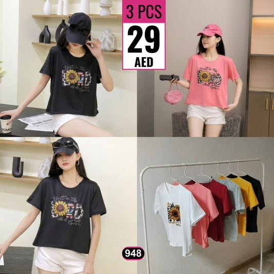Casual Sunflower Graphic Crop T-Shirt – Code 948