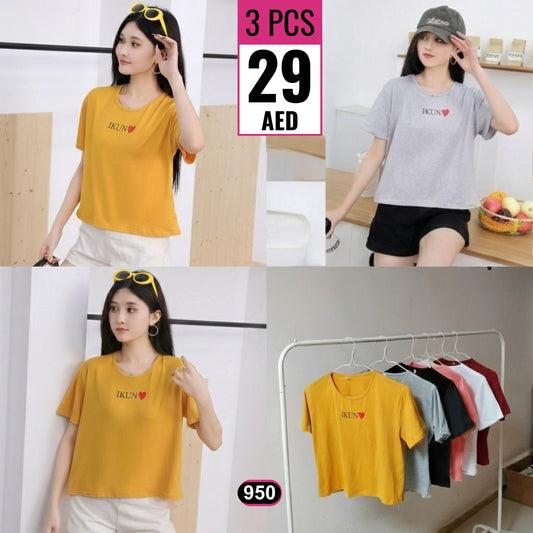 IKUN Heart Casual Crop T-Shirt – Code 950