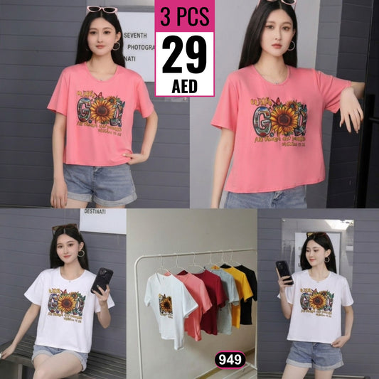 Trendy Sunflower “GOD” Graphic Crop T-Shirt – Code 949