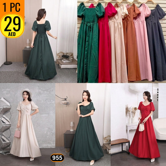 Elegant Puff Sleeve Maxi Dress – 955