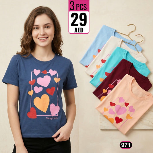 Women’s Heart Print Graphic T-Shirt – Style 971