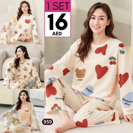 Women’s Printed Pajama Set – Cozy &amp; Cute Nightwear - 959