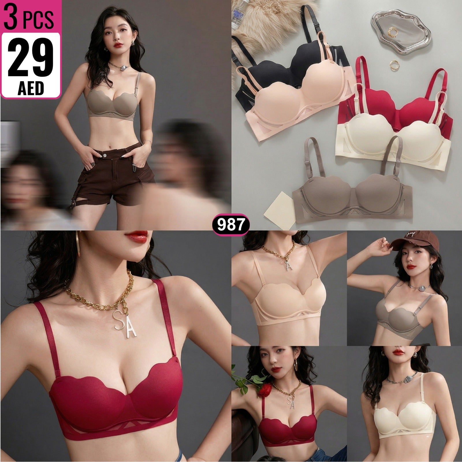 Scallop Edge Push-Up Bra Set – 987